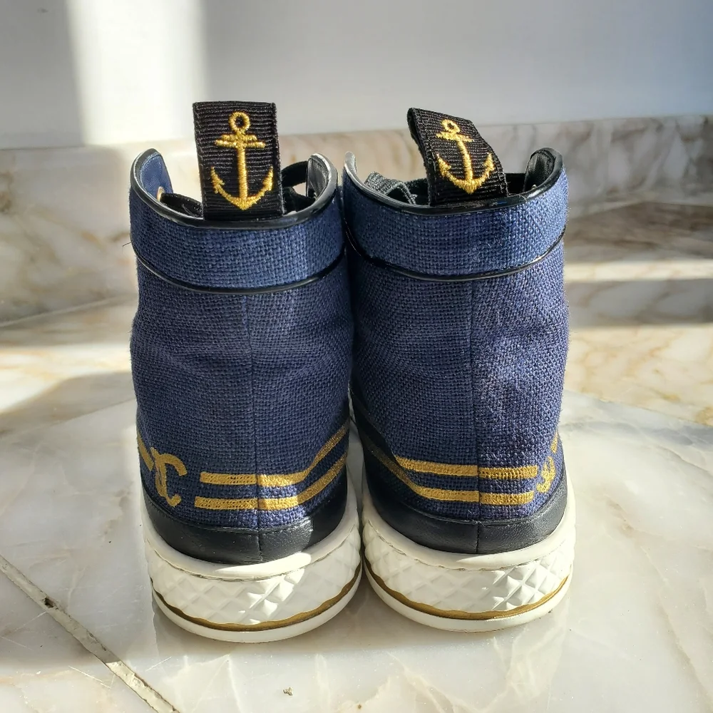 Authentic Chanel canvas leather sneakers navy blue 40.5